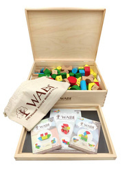 Klocki magnetyczne drewniane WABI 120 el. z tacką – zestaw 3+